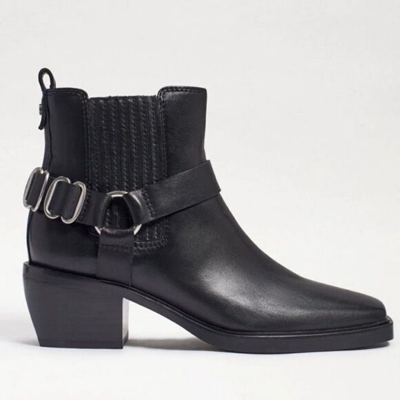 Sam Edelman Bellamie Harness Bootie Black With Silver Buckle Detail 7.5 NWOB - Picture 1 of 14
